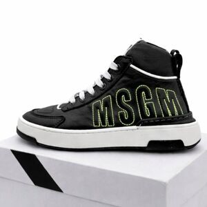 MSGM Kids $235 Kips Nero Leather Logo High-Top Sneakers Size 31 EU New